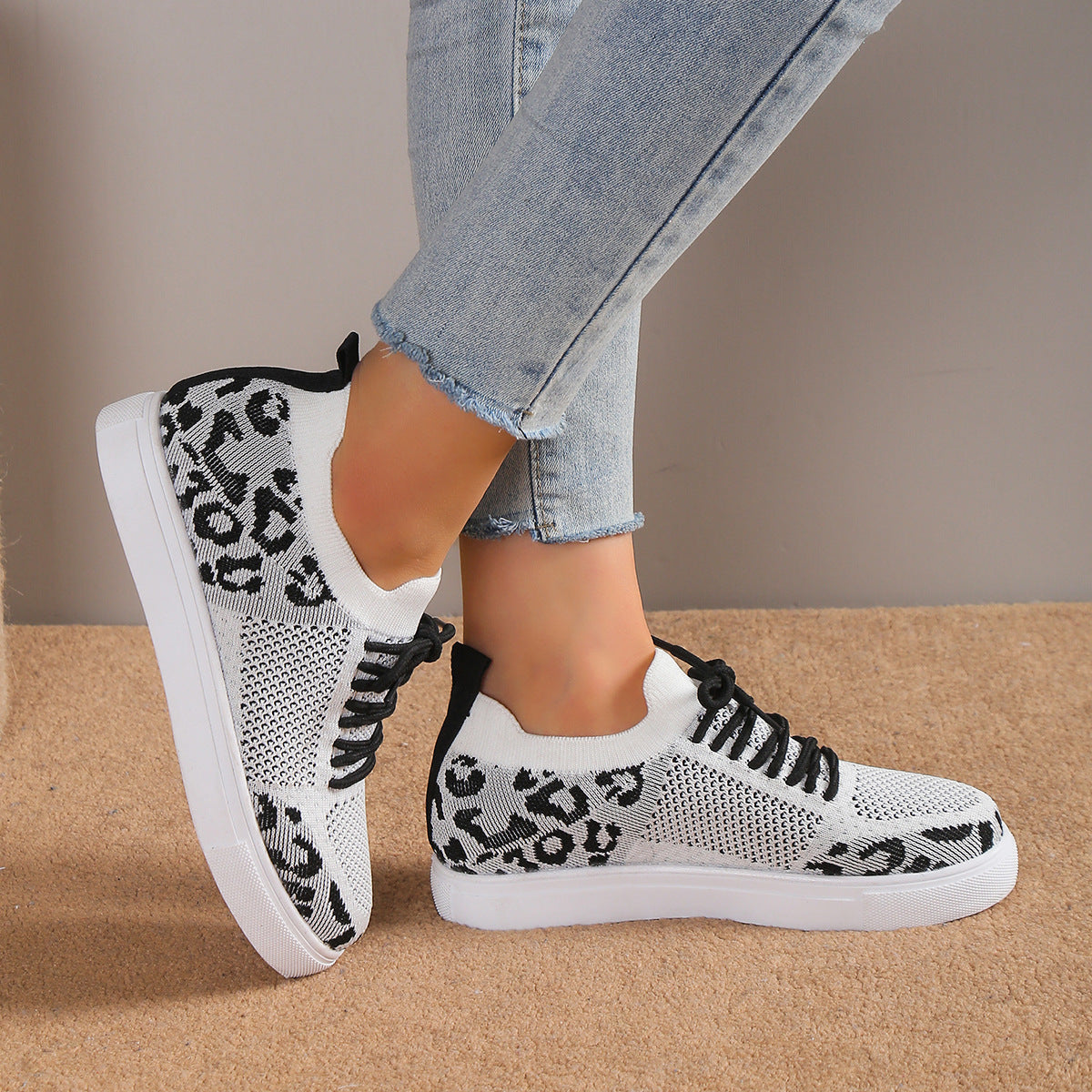 Lace-Up Leopard Flat Sneakers - Body By J'ne