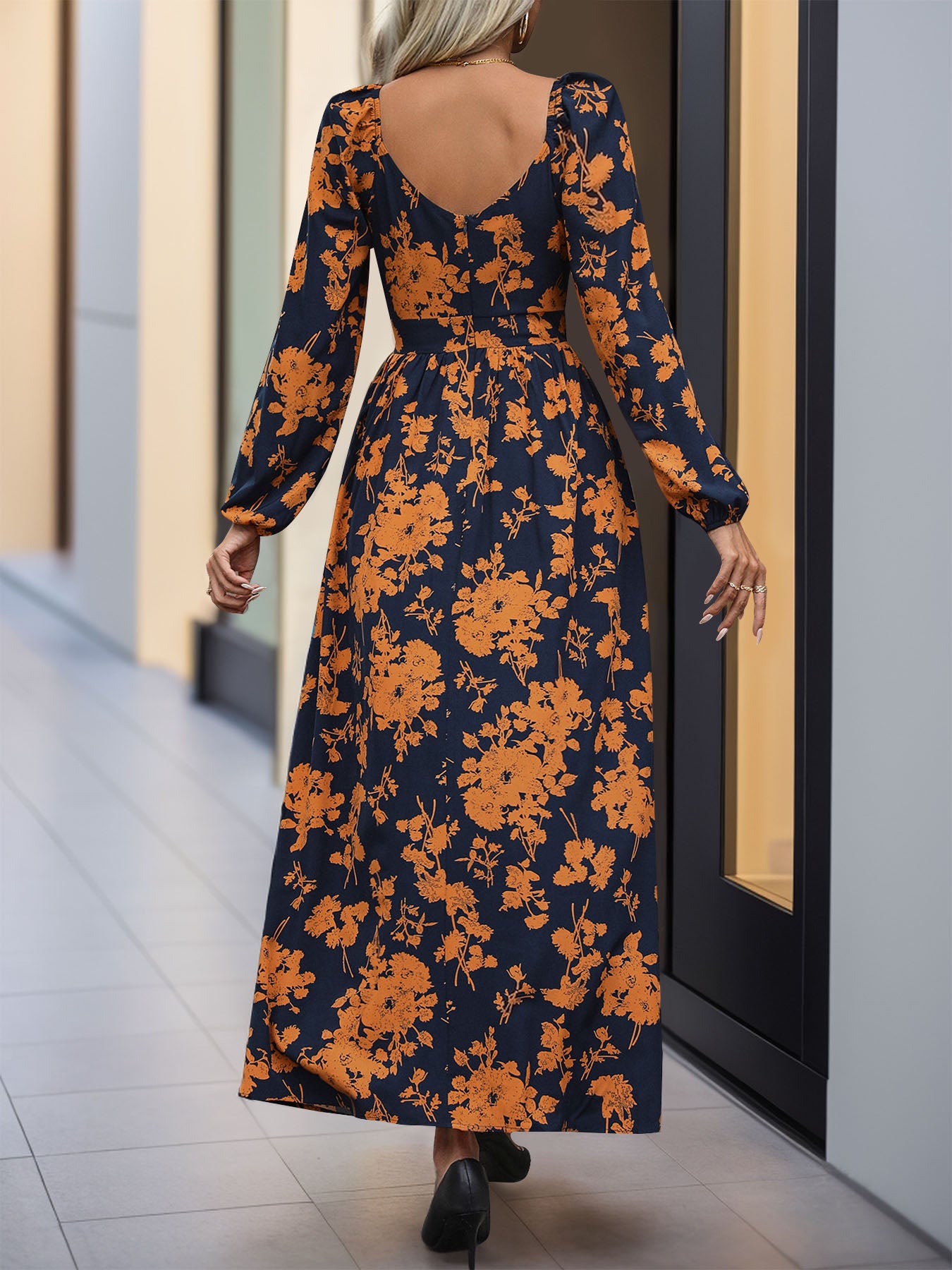 Perfee Split Printed Surplice Long Sleeve Midi Dress - Body By J'ne