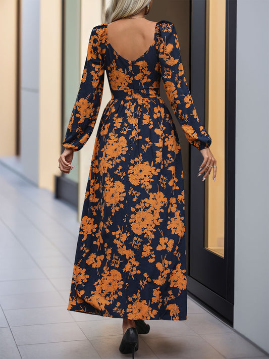 Perfee Split Printed Surplice Long Sleeve Midi Dress - Body By J'ne