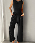 Devine Round Neck Sleeveless Wide Leg Jumpsuit