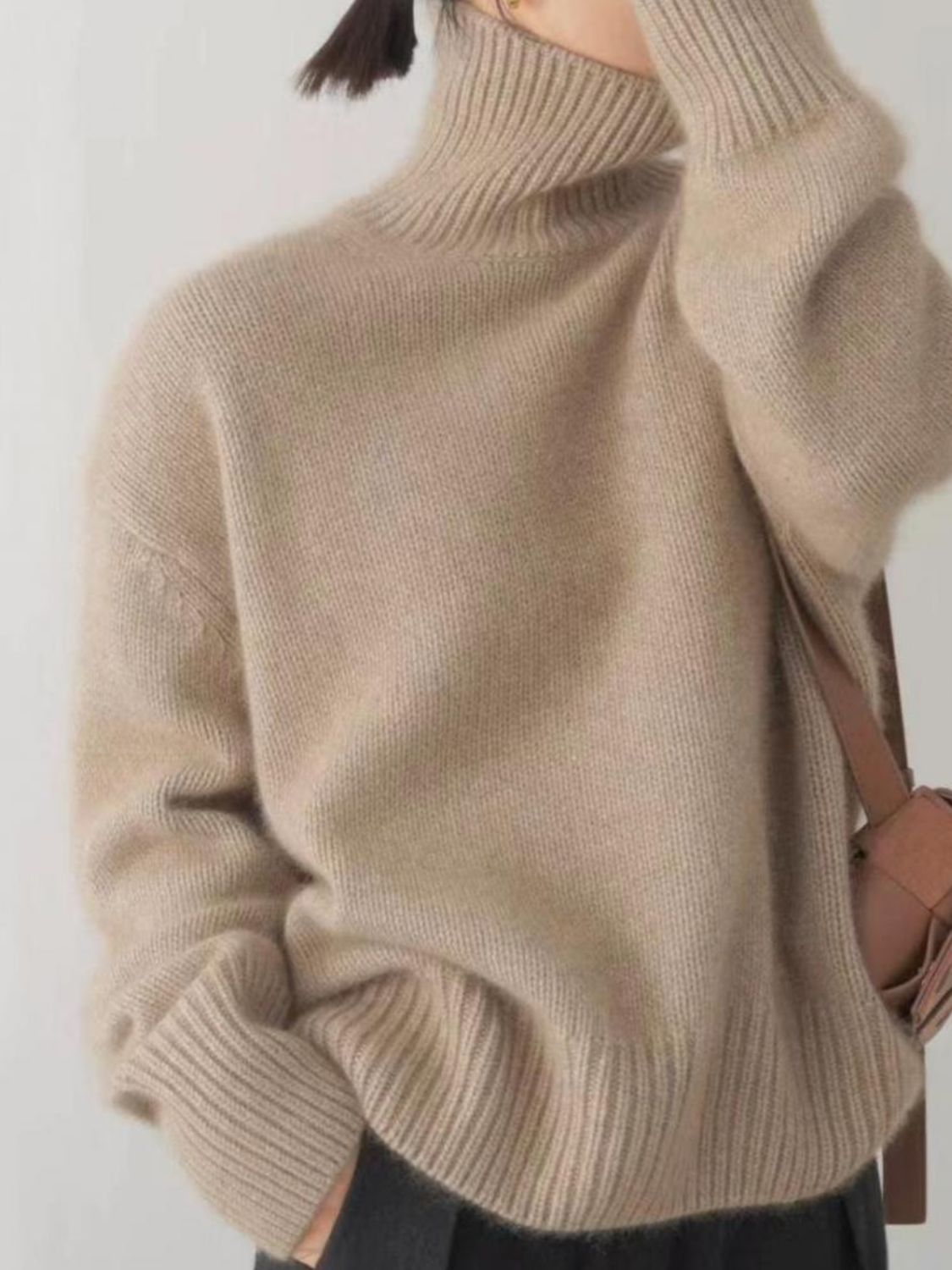Turtleneck Dropped Shoulder Long Sleeve Sweater - Body By J'ne
