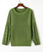 Eyelet Round Neck Drop Shoulder Sweater