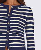 Striped Round Neck Button Up Long Sleeve Cardigan