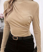 Ruched Mock Neck Long Sleeve T-Shirt