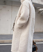 Plus Size Drawstring Zip Up Turtleneck Sherpa Coat