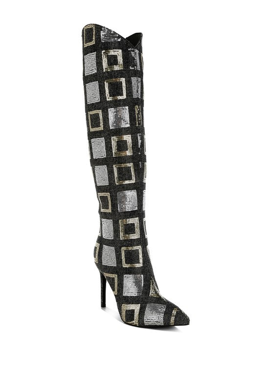 Sharmin Checkered Sequin Knee High Boots - Body By J'ne