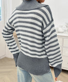 Devine Striped Collared Neck Long Sleeve Sweater