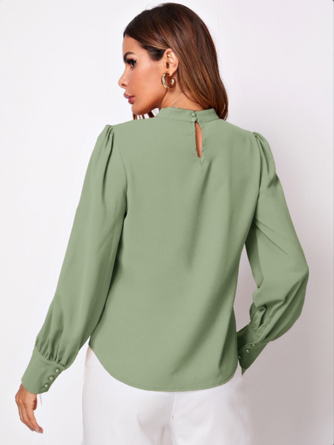 Ruched Mock Neck Long Sleeve Blouse - Body By J'ne