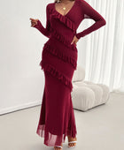 Devine Ruffled Surplice Long Sleeve Maxi Dress