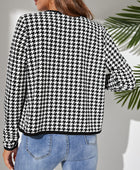 Houndstooth Open Front Long Sleeve Jacket