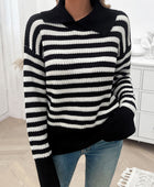 Devine Striped Collared Neck Long Sleeve Sweater