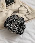 Sequin Chain Drawstring Bucket Bag