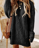 Cable-Knit Round Neck Sweater Dress