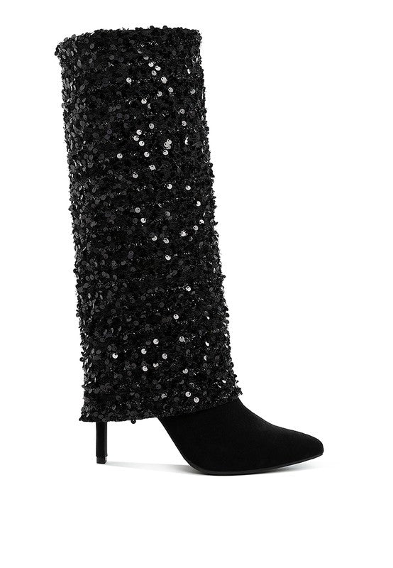 Sin City Sequinned Fold-Over Calf Boots - Body By J'ne