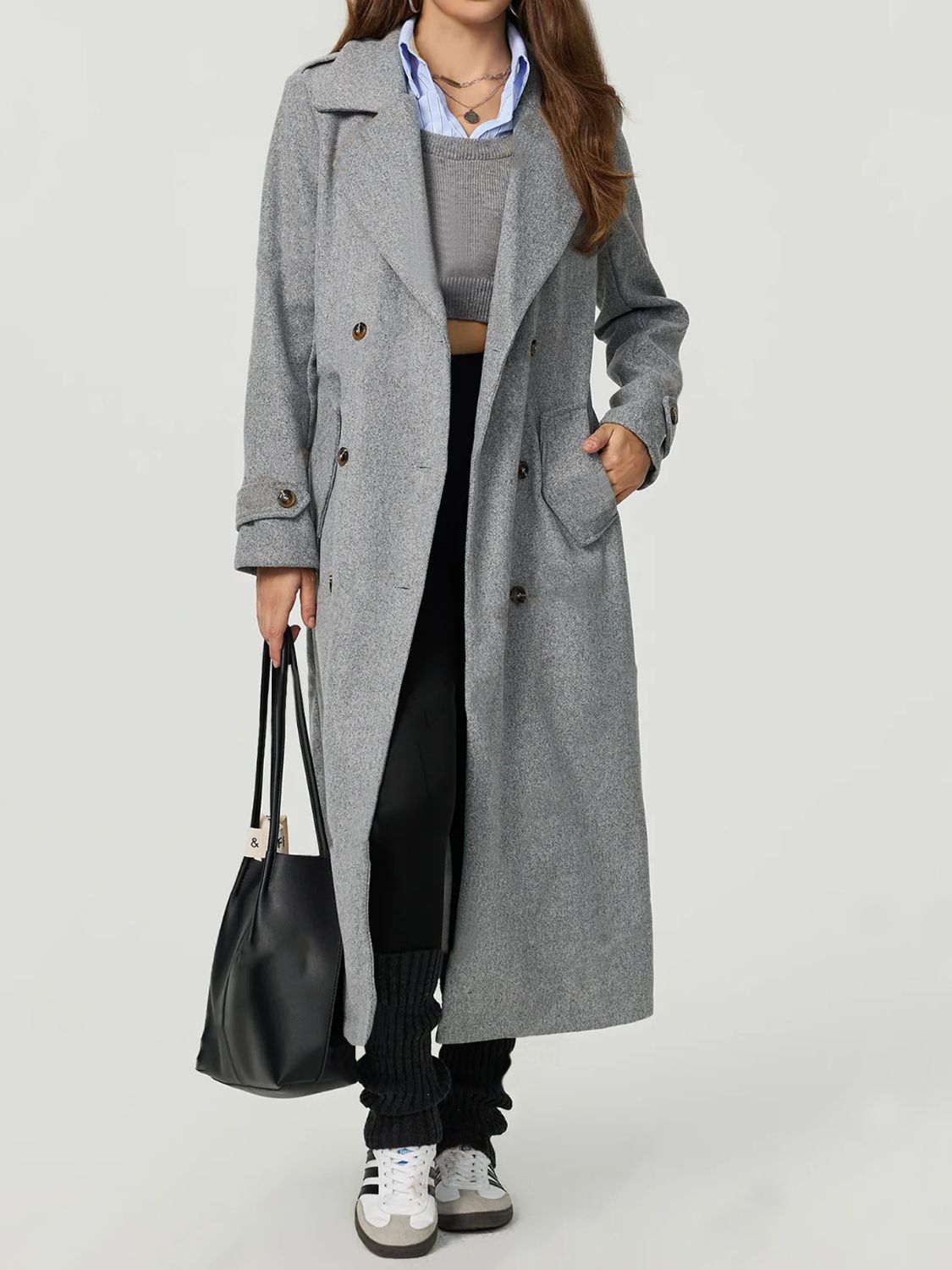 Collared Neck Long Sleeve Longline Coat - Body By J'ne
