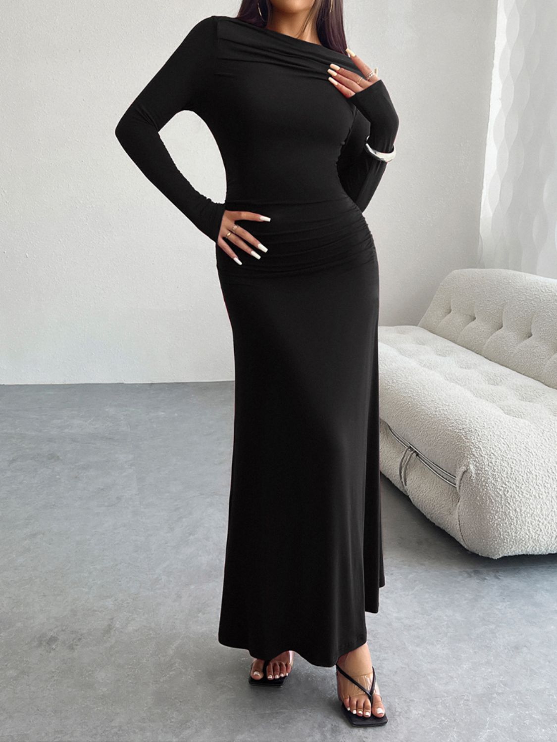 Devine Ruched Long Sleeve Maxi Dress - Body By J'ne