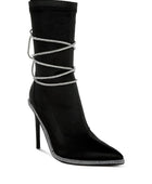 Dacia Rhinestones Strap Satin Calf Boots