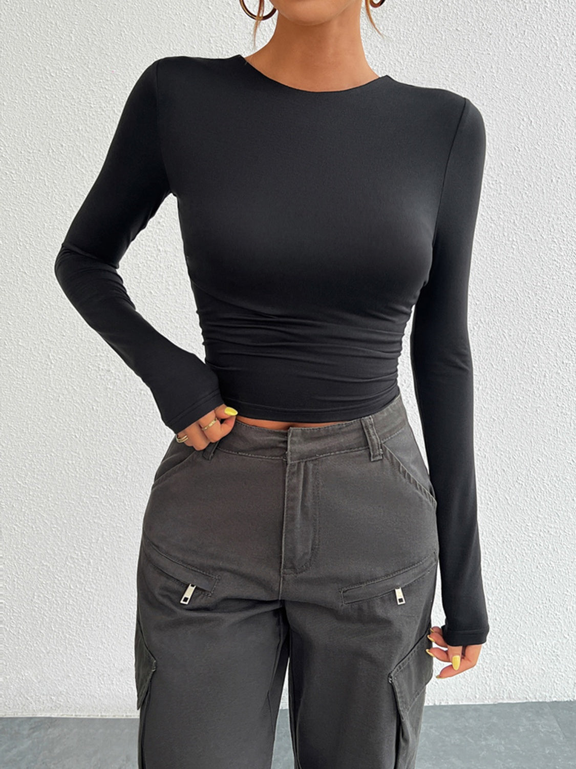 Devine Backless Round Neck Long Sleeve T-Shirt - Body By J'ne