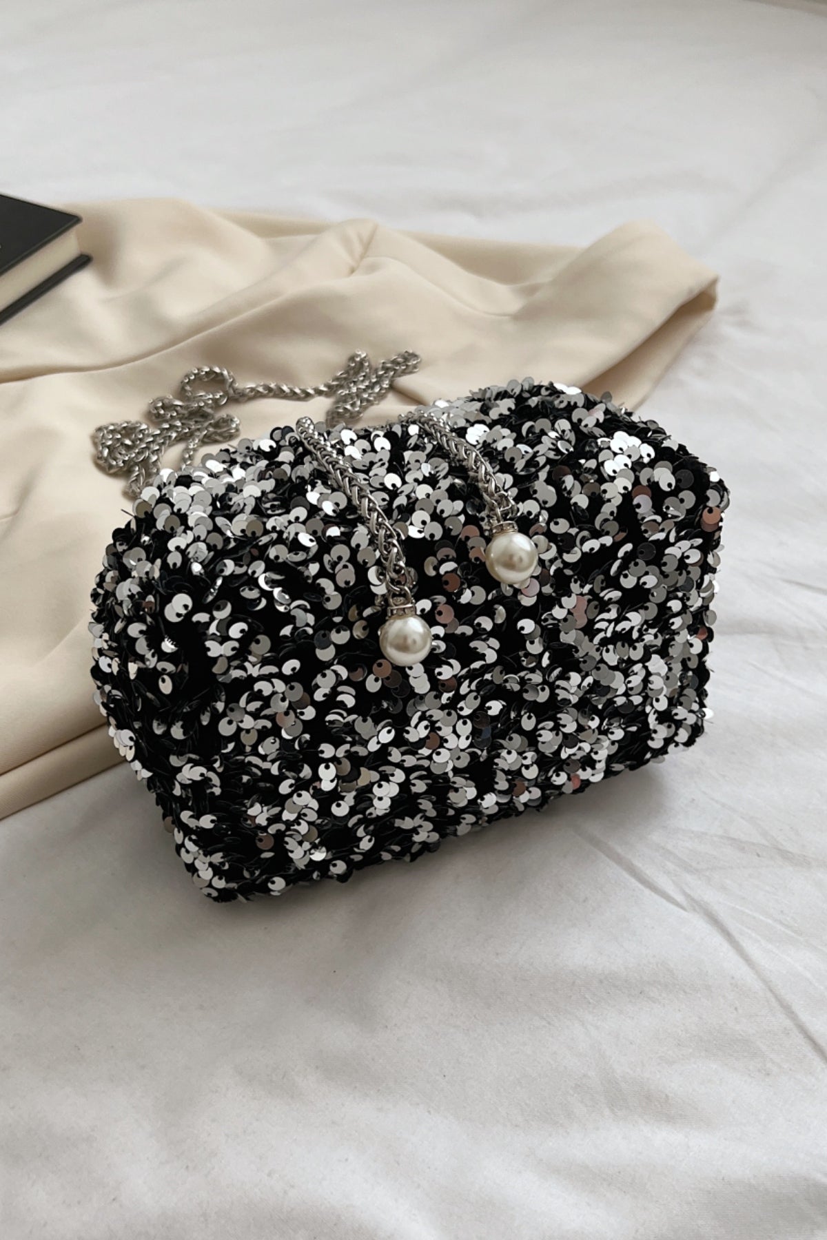 Sequin Chain Drawstring Bucket Bag - Body By J'ne