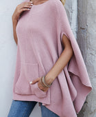 Waffle-Knit Pocketed Cape Sleeve Sweater