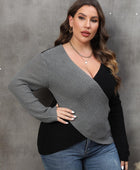 Two-Tone Surplice Neck Sweater