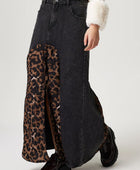 Slit Leopard Midi Denim Skirt