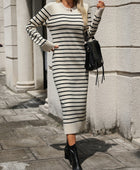 Striped Round Neck Long Sleeve Dress