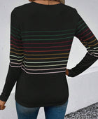 Striped Round Neck Long Sleeve T-Shirt - Body By J'ne