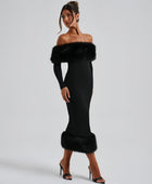 Adrianna Fur Collar Long Sleeve Dress