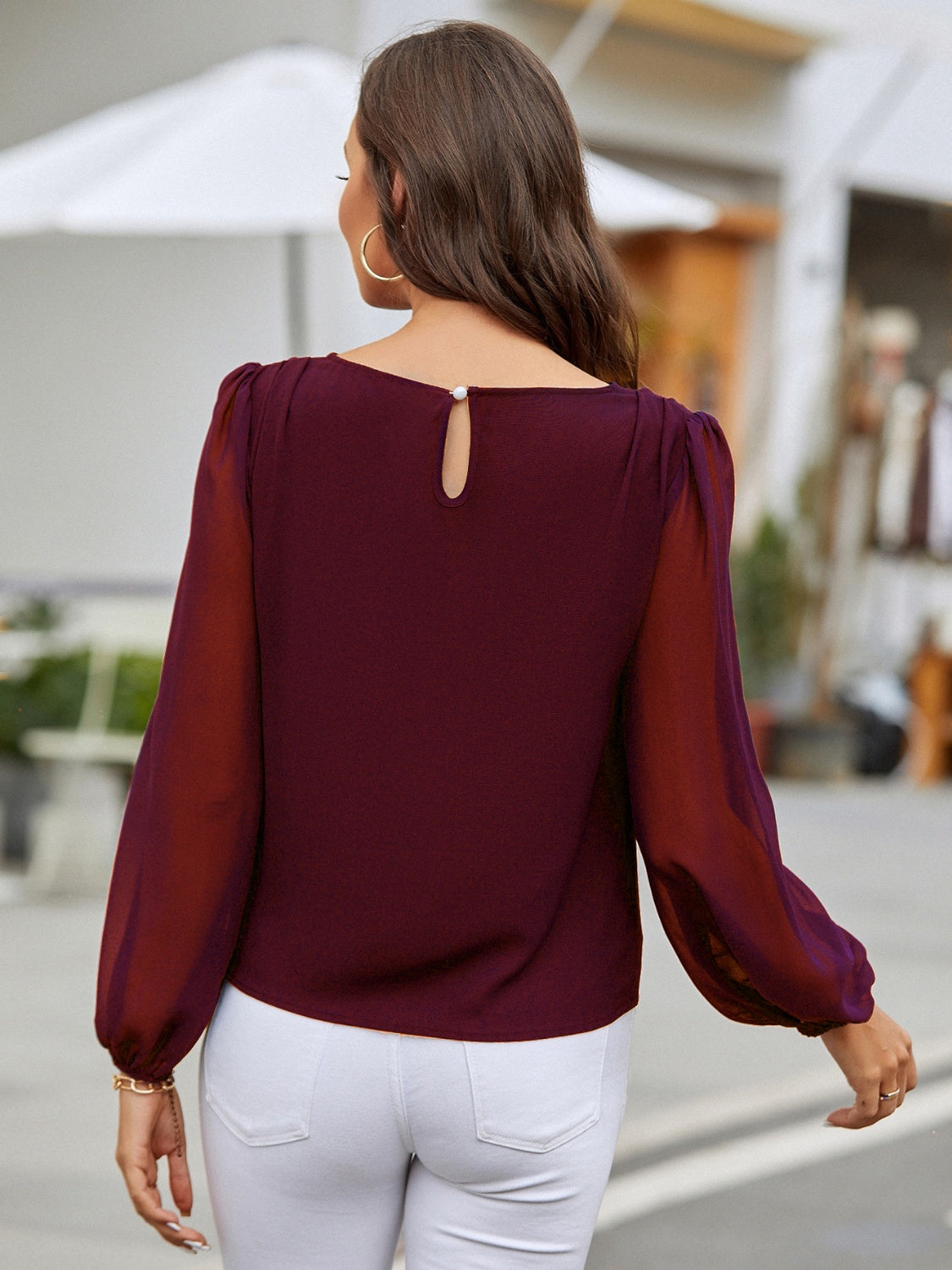 Round Neck Balloon Sleeve Blouse - Body By J'ne