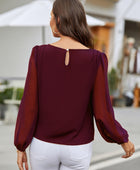 Round Neck Balloon Sleeve Blouse - Body By J'ne