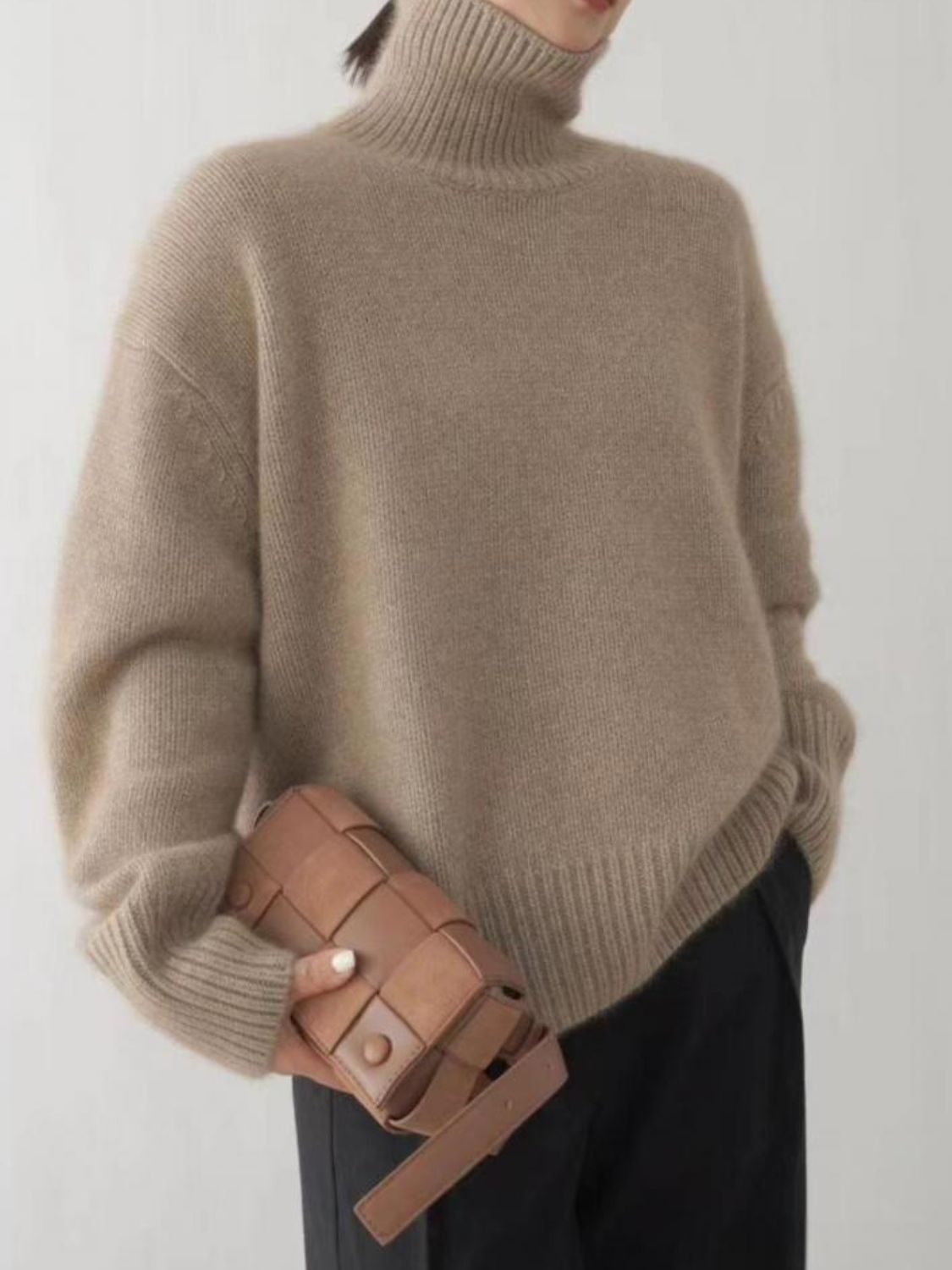 Turtleneck Dropped Shoulder Long Sleeve Sweater - Body By J'ne