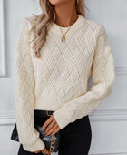 Round Neck Long Sleeve Woven Sweater