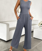 Devine Round Neck Sleeveless Wide Leg Jumpsuit