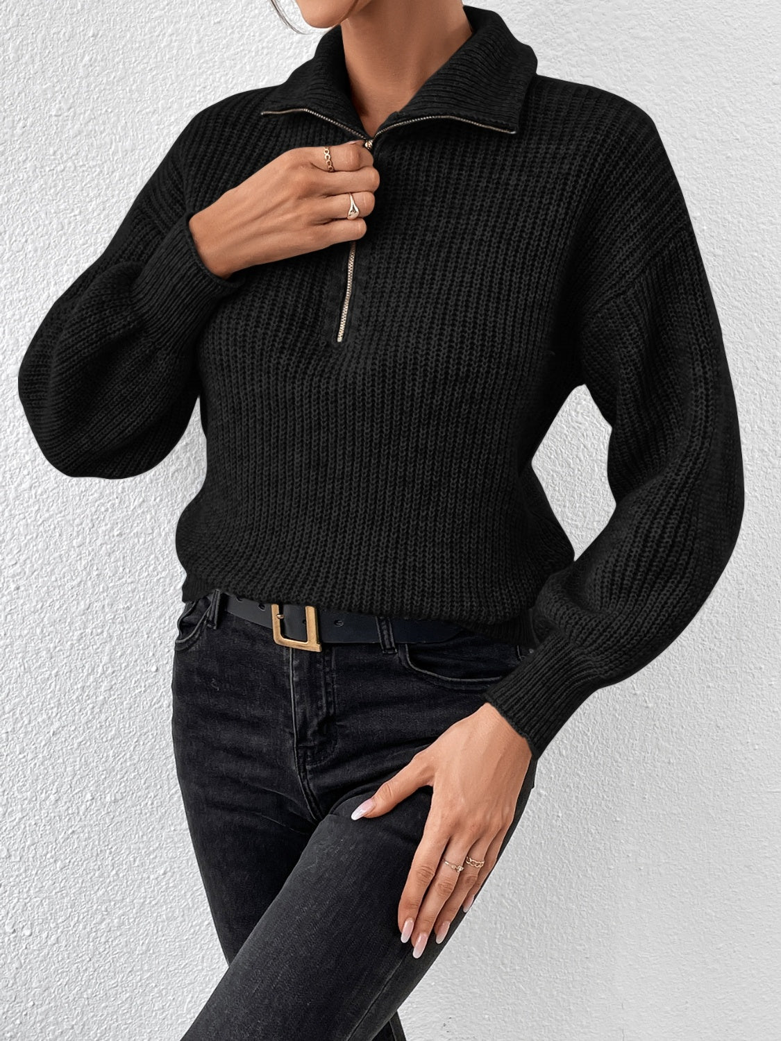 Honey Half Zip Dropped Shoulder Sweater - Body By J'ne