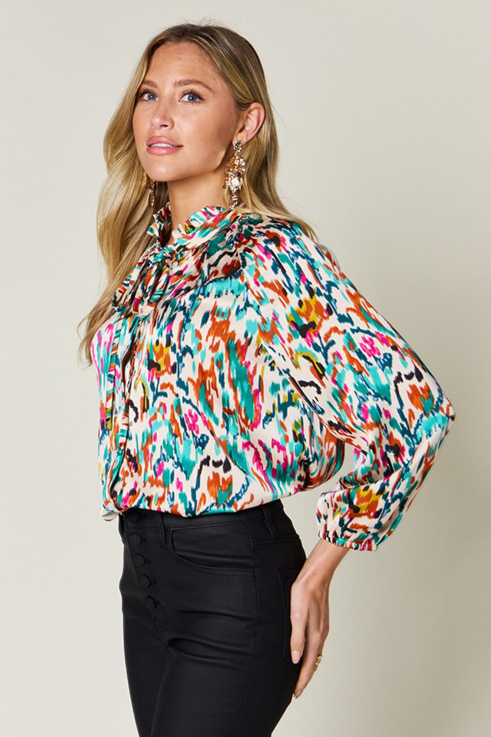 Full Size Printed Button Up Long Sleeve Shirt - Body By J'ne