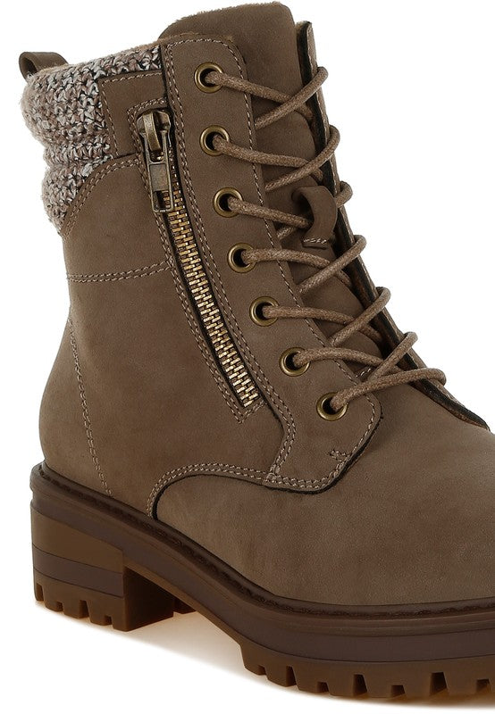 Mahisha Knitted Collar Zip-Up Hiker Boots - Body By J'ne