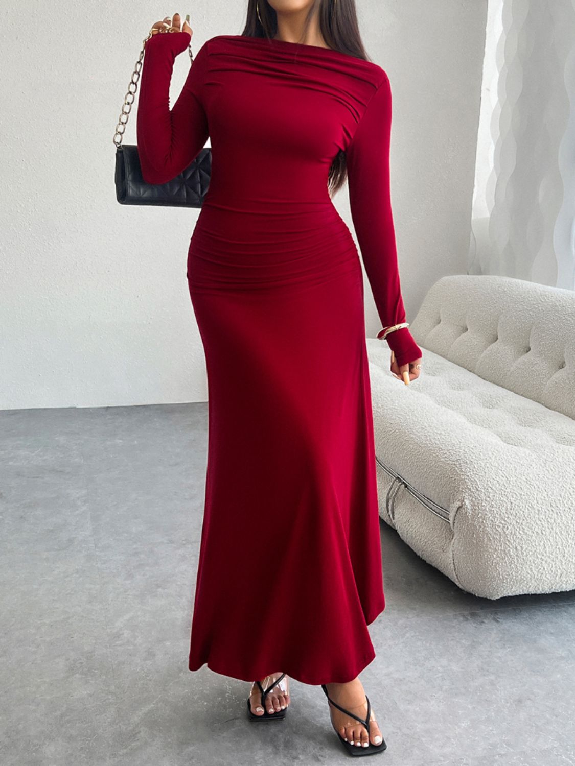 Devine Ruched Long Sleeve Maxi Dress - Body By J'ne