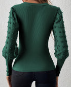 Swiss Dot V-Neck Long Sleeve Top