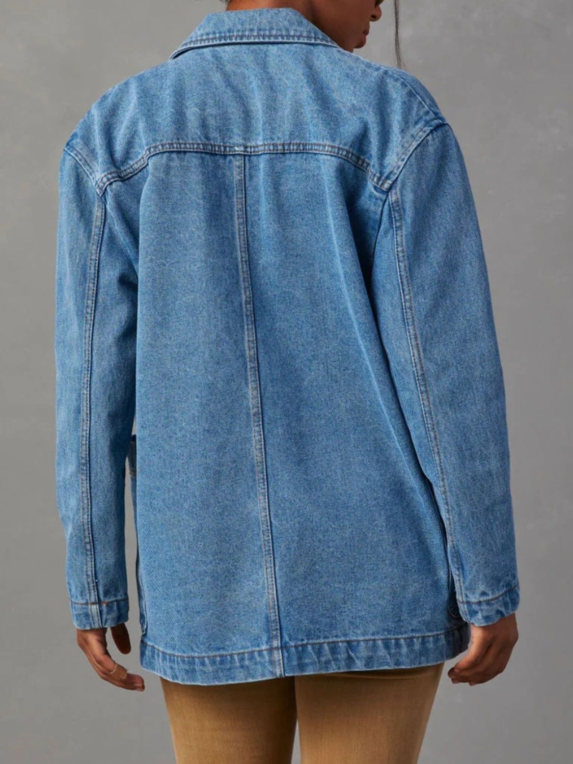 Pocketed Lapel Collar Long Sleeve Denim Jacket - Body By J'ne