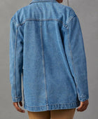 Pocketed Lapel Collar Long Sleeve Denim Jacket