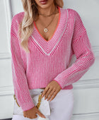 Striped V-Neck Long Sleeve Sweater