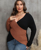 Two-Tone Surplice Neck Sweater