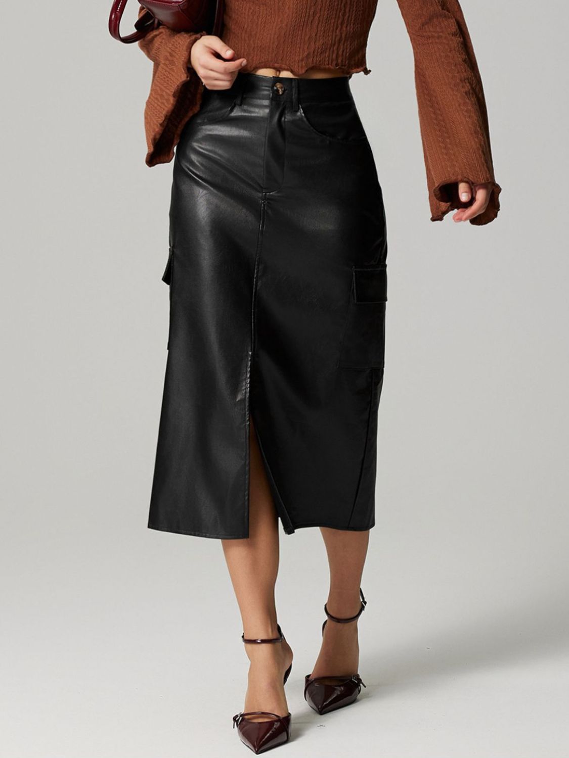 Slit Midi Skirt with Pockets - Body By J'ne