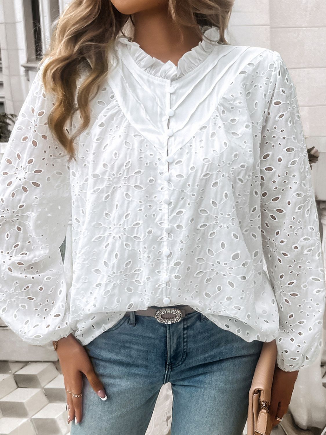 Devine Frill Round Neck Long Sleeve Shirt