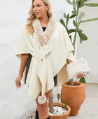 Fuzzy Trim Open Front Poncho