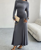 Devine Ruched Long Sleeve Maxi Dress