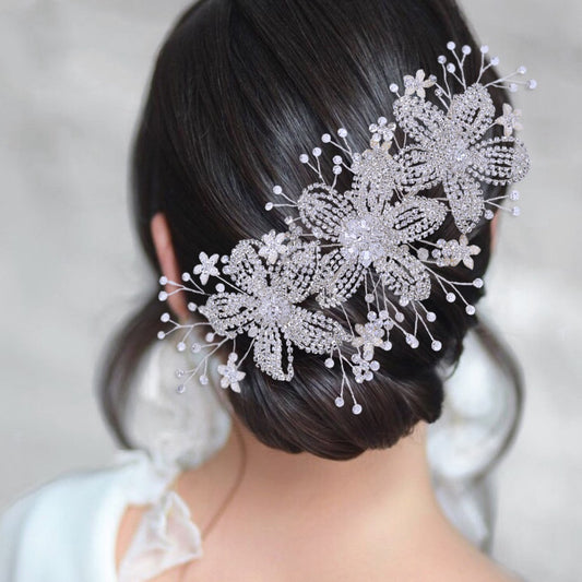 Flower Rhinestone Hair Accessories Bridal Wedding Hair Band - Body By J'ne