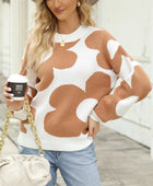 Flower Round Neck Dropped Shoulder Sweater