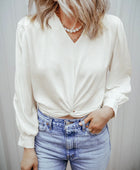 Textured V-Neck Long Sleeve Blouse